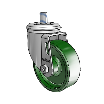 2 Series Threaded Stem Zinc Swivel Caster with 3.5 x 1.25 Green Cast Iron Wheel