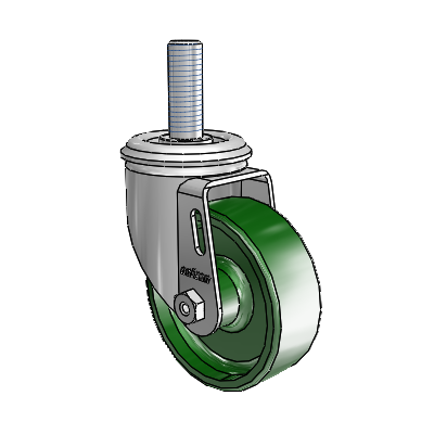 2 Series Threaded Stem Zinc Swivel Caster with 3.5 x 1.25 Green Cast Iron Wheel