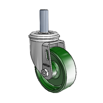 2 Series Threaded Stem Zinc Swivel Caster with 3.5 x 1.25 Green Cast Iron Wheel