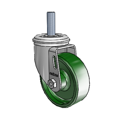 2 Series Threaded Stem Zinc Swivel Caster with 3.5 x 1.25 Green Cast Iron Wheel
