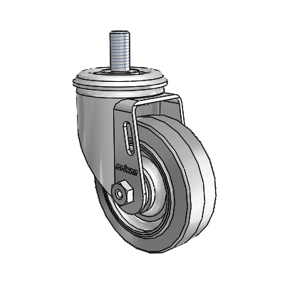 2 Series Threaded Stem Zinc Swivel Caster with 3.5 x 1.25 Grey on Grey Performa Rubber (Flat) Wheel