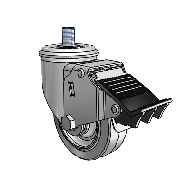 2 Series Threaded Stem Zinc Swivel Caster with 3.5 x 1.25 Grey on Grey Performa Rubber (Flat) Wheel and Total Lock Brake