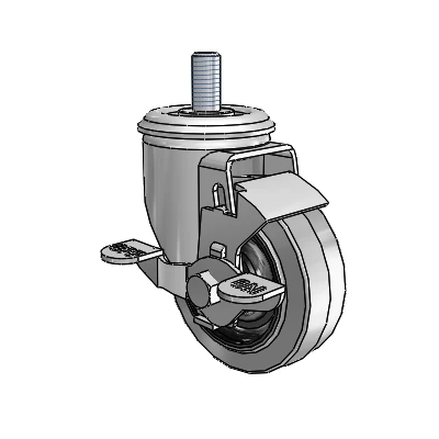 2 Series Threaded Stem Zinc Swivel Caster with 3.5 x 1.25 Grey on Black Performa Rubber (Flat/Conductive) Wheel and Top Lock Brake