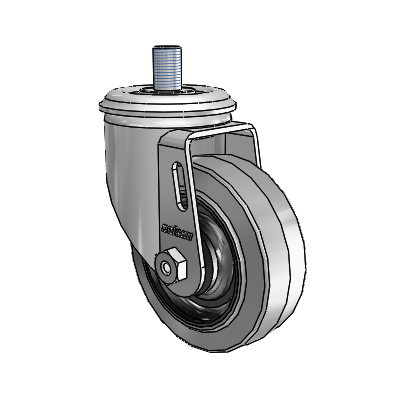 2 Series Threaded Stem Zinc Swivel Caster with 3.5 x 1.25 Grey on Black Performa Rubber (Flat/Conductive) Wheel