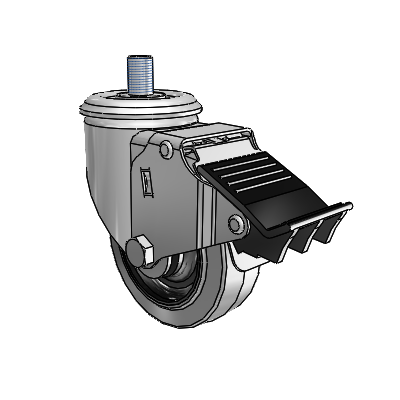 2 Series Threaded Stem Zinc Swivel Caster with 3.5 x 1.25 Grey on Black Performa Rubber (Flat/Conductive) Wheel and Total Lock Brake