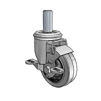 2 Series Threaded Stem Zinc Swivel Caster with 3.5 x 1.25 Grey on Black Performa Rubber (Flat/Conductive) Wheel and Top Lock Brake