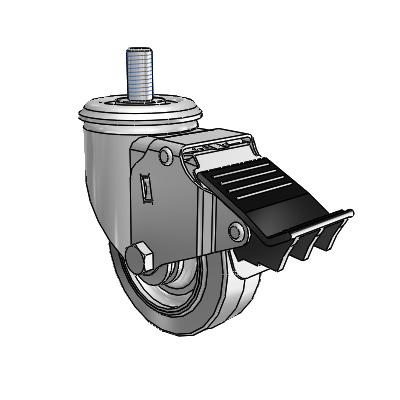 2 Series Threaded Stem Zinc Swivel Caster with 3.5 x 1.25 Grey on Grey Performa Rubber (Flat) Wheel and Total Lock Brake