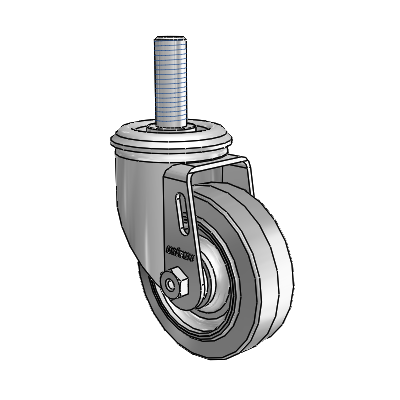 2 Series Threaded Stem Zinc Swivel Caster with 3.5 x 1.25 Grey on Grey Performa Rubber (Flat) Wheel