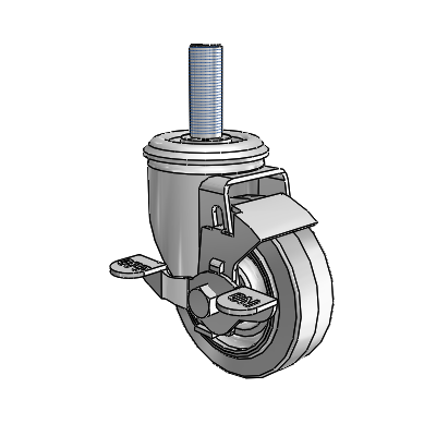2 Series Threaded Stem Zinc Swivel Caster with 3.5 x 1.25 Grey on Grey Performa Rubber (Flat) Wheel and Top Lock Brake