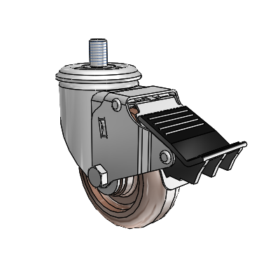 Roulette pivotante à tige filetée de la série 2, en zinc, équipée d'une roue thermo-moulée marron de 3,5 x 1,25 et d'un frein « Total Lock »