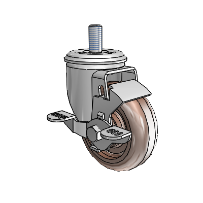 2 Series Threaded Stem Zinc Swivel Caster with 3.5 x 1.25 Brown Thermo Wheel and Top Lock Brake