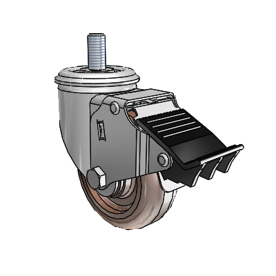 2 Series Threaded Stem Zinc Swivel Caster with 3.5 x 1.25 Brown Thermo Wheel and Total Lock Brake