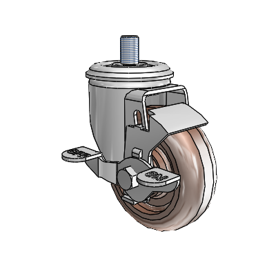 2 Series Threaded Stem Zinc Swivel Caster with 3.5 x 1.25 Brown Thermo Wheel and Top Lock Brake