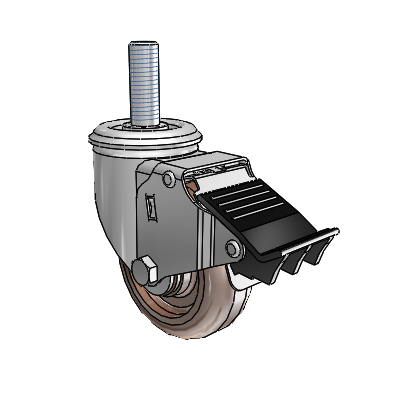 2 Series Threaded Stem Zinc Swivel Caster with 3.5 x 1.25 Brown Thermo Wheel and Total Lock Brake