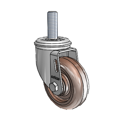 2 Series Threaded Stem Zinc Swivel Caster with 3.5 x 1.25 Brown Thermo Wheel