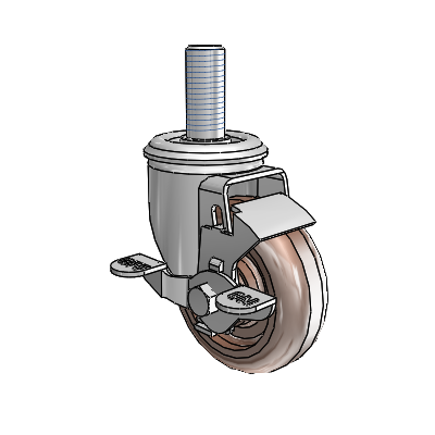 2 Series Threaded Stem Zinc Swivel Caster with 3.5 x 1.25 Brown Thermo Wheel and Top Lock Brake