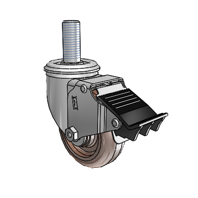 2 Series Threaded Stem Zinc Swivel Caster with 3.5 x 1.25 Brown Thermo Wheel and Total Lock Brake