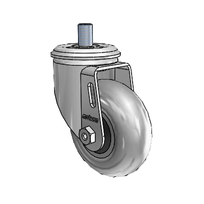 2 Series Threaded Stem Zinc Swivel Caster with 3.5 x 1.3125 Grey on Black Performa Rubber (Round/Conductive) Wheel
