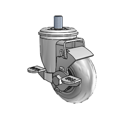2 Series Threaded Stem Zinc Swivel Caster with 3.5 x 1.3125 Grey on Black Performa Rubber (Round/Conductive) Wheel and Top Lock Brake