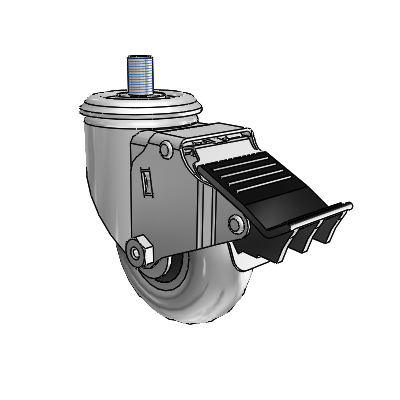 2 Series Threaded Stem Zinc Swivel Caster with 3.5 x 1.3125 Grey on Black Performa Rubber (Round/Conductive) Wheel and Total Lock Brake