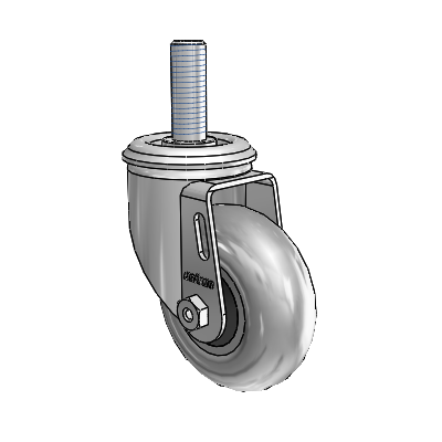 2 Series Threaded Stem Zinc Swivel Caster with 3.5 x 1.3125 Grey on Black Performa Rubber (Round/Conductive) Wheel