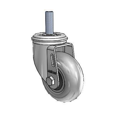 2 Series Threaded Stem Zinc Swivel Caster with 3.5 x 1.3125 Grey on Black Performa Rubber (Round/Conductive) Wheel