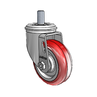 2 Series Threaded Stem Zinc Swivel Caster with 3.5 x 1.25 Maroon on Grey Polyurethane HI-TECH Wheel