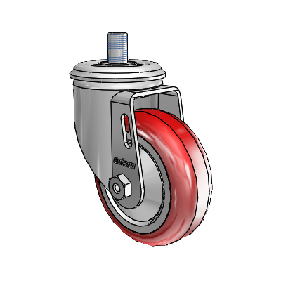 2 Series Threaded Stem Zinc Swivel Caster with 3.5 x 1.25 Maroon on Grey Polyurethane HI-TECH Wheel