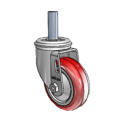 2 Series Threaded Stem Zinc Swivel Caster with 3.5 x 1.25 Maroon on Grey Polyurethane HI-TECH Wheel