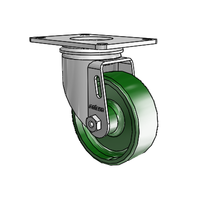 2 Series Casters Top Plate Swivel Zinc with 3.5 x 1.25 Green Cast Iron Wheel