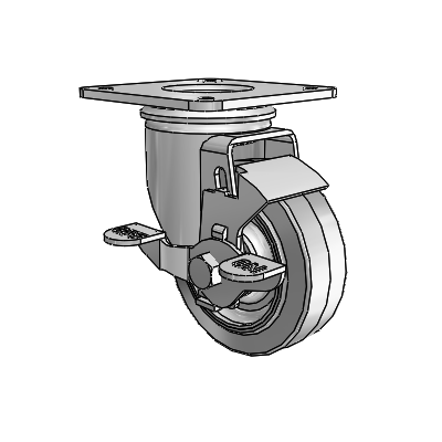 2 Series Casters Top Plate Swivel Zinc with 3.5 x 1.25 Grey on Grey Performa Rubber (Flat) Wheel and Top Lock Brake