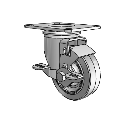 2 Series Casters Top Plate Swivel Zinc with 3.5 x 1.25 Grey on Grey Performa Rubber (Flat) Wheel and Top Lock Brake