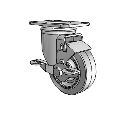 2 Series Casters Top Plate Swivel Zinc with 3.5 x 1.25 Grey on Grey Performa Rubber (Flat) Wheel and Top Lock Brake