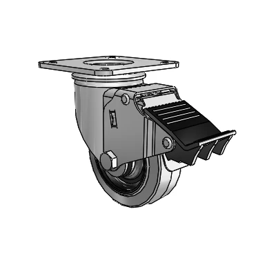 2 Series Casters Top Plate Swivel Zinc with 3.5 x 1.25 Grey on Black Performa Rubber (Flat/Conductive) Wheel and Total Lock Brake