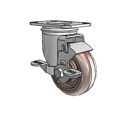 2 Series Casters Top Plate Swivel Zinc with 3.5 x 1.25 Brown Thermo Wheel and Top Lock Brake