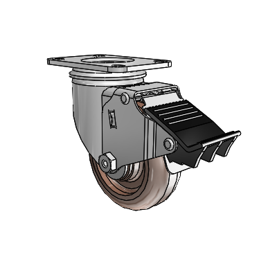 2 Series Casters Top Plate Swivel Zinc with 3.5 x 1.25 Brown Thermo Wheel and Total Lock Brake