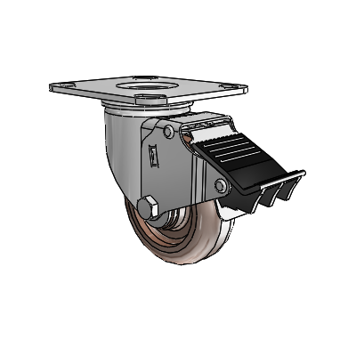 2 Series Casters Top Plate Swivel Zinc with 3.5 x 1.25 Brown Thermo Wheel and Total Lock Brake