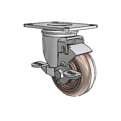 2 Series Casters Top Plate Swivel Zinc with 3.5 x 1.25 Brown Thermo Wheel and Top Lock Brake