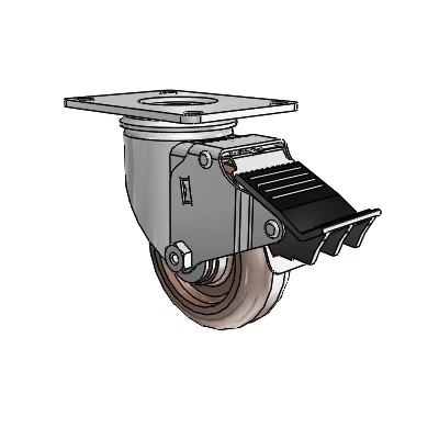 2 Series Casters Top Plate Swivel Zinc with 3.5 x 1.25 Brown Thermo Wheel and Total Lock Brake