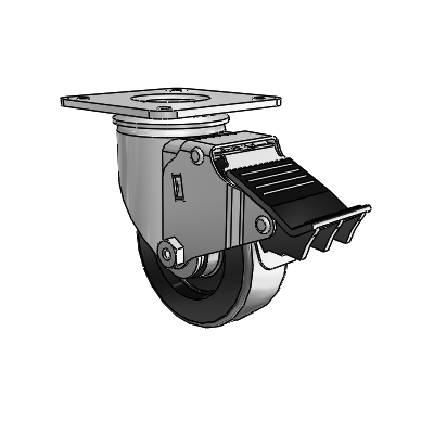 2 Series Casters Top Plate Swivel Zinc with 3.5 x 1.25 Black Polyolefin Wheel and Total Lock Brake