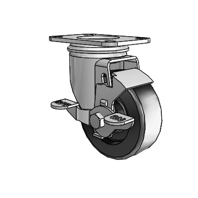 2 Series Casters Top Plate Swivel Zinc with 3.5 x 1.25 Black Polyolefin Wheel and Top Lock Brake