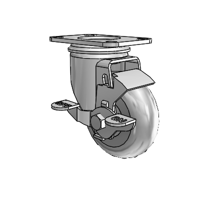 2 Series Casters Top Plate Swivel Zinc with 3.5 x 1.3125 Grey on Grey Performa Rubber (Round) Wheel and Top Lock Brake