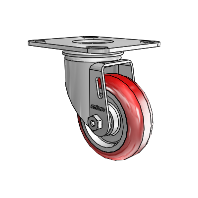 2 Series Casters Top Plate Swivel Zinc with 3.5 x 1.25 Maroon on Grey Polyurethane HI-TECH Wheel