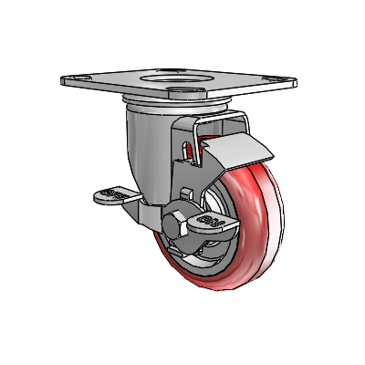 2 Series Casters Top Plate Swivel Zinc with 3.5 x 1.25 Maroon on Grey Polyurethane HI-TECH Wheel and Top Lock Brake