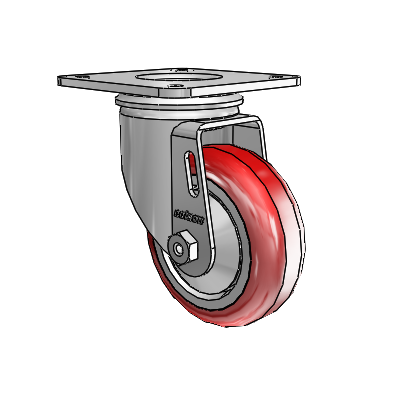 2 Series Casters Top Plate Swivel Zinc with 3.5 x 1.25 Maroon on Grey Polyurethane HI-TECH Wheel