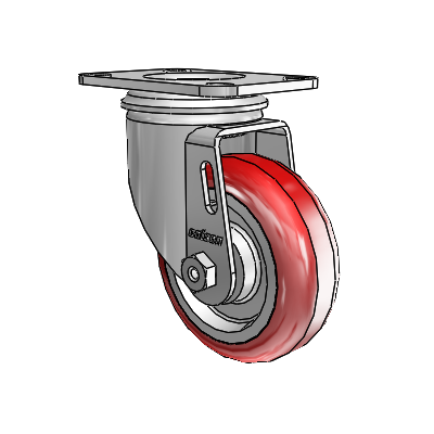 2 Series Casters Top Plate Swivel Zinc with 3.5 x 1.25 Maroon on Grey Polyurethane HI-TECH Wheel