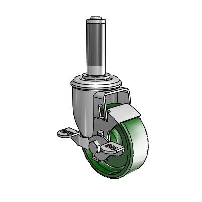 2 Series Expanding Adapter Stem Zinc Swivel Caster with 3.5 x 1.25 Green Cast Iron Wheel and Top Lock Brake