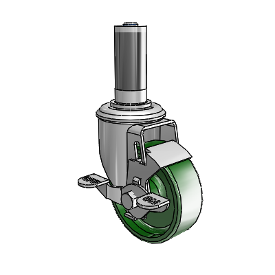 2 Series Expanding Adapter Stem Zinc Swivel Caster with 3.5 x 1.25 Green Cast Iron Wheel and Top Lock Brake
