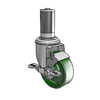 2 Series Expanding Adapter Stem Zinc Swivel Caster with 3.5 x 1.25 Green Cast Iron Wheel and Top Lock Brake