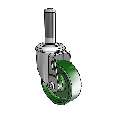 2 Series Expanding Adapter Stem Zinc Swivel Caster with 3.5 x 1.25 Green Cast Iron Wheel